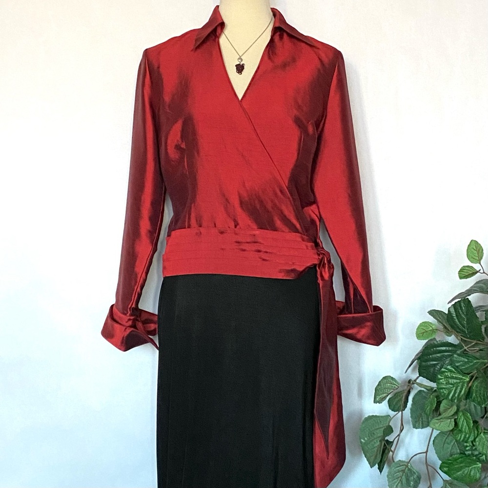 Coldwater Creek Deep Red Satin Wrap Blouse